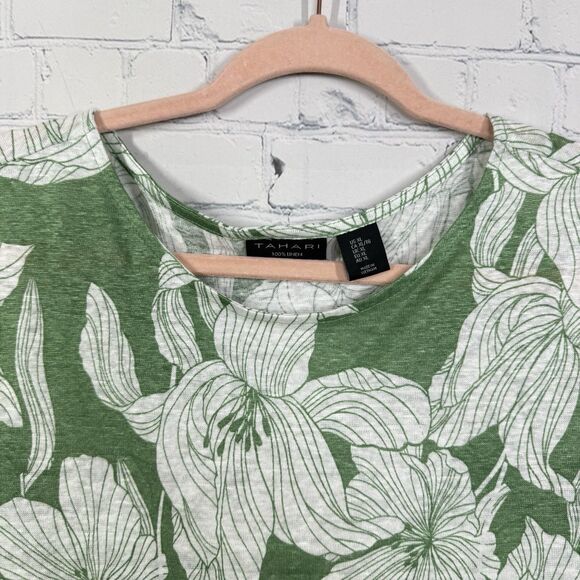 Tahari Boxy Blouse Women XL 100% Linen Summer Resort Vacation Cottage Top - Picture 3 of 7